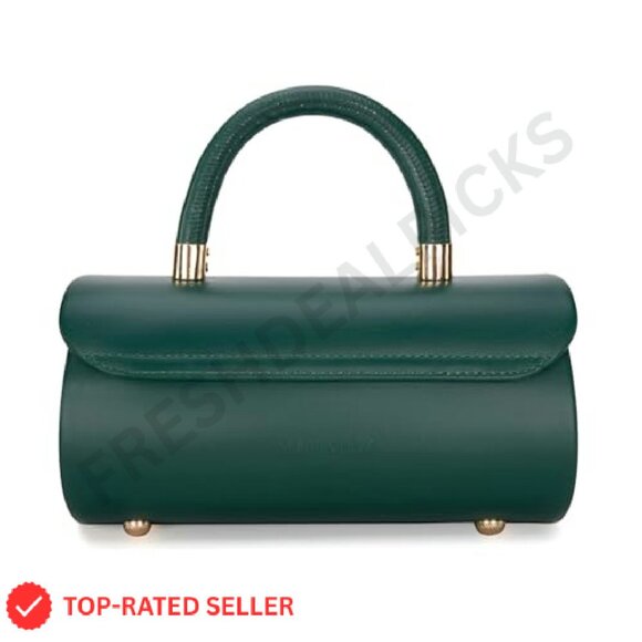 Mini Top Handle Barrel Purse Vegan Leather Crossbody Strap Chic Elegant - Picture 7 of 8